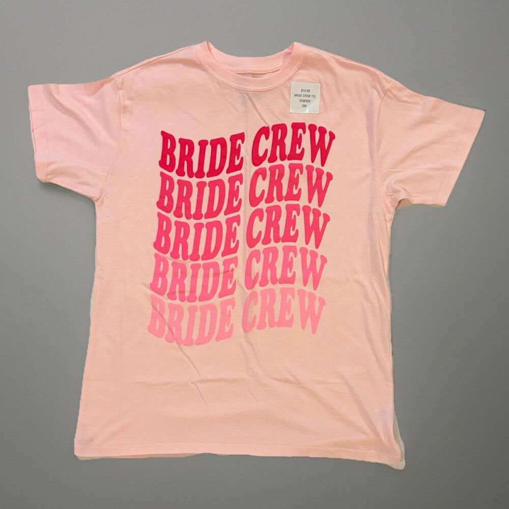 Freeze “Bride Crew” Retro Wavy Pink Graphic T-Shirt S/M NWT